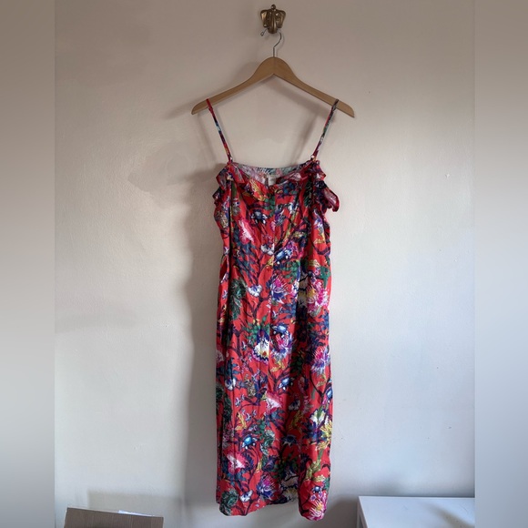 H&M NWT Red Floral Button-Front Midi Dress size 14 - Picture 2 of 7